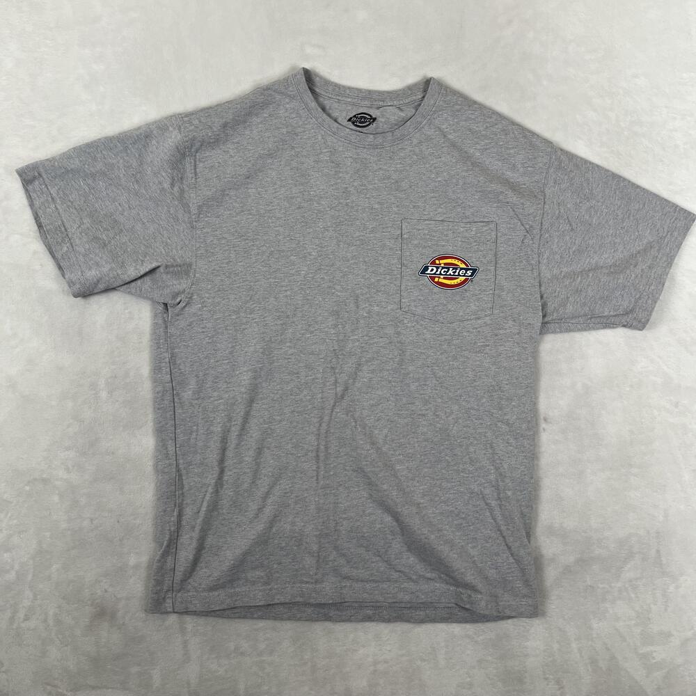 Vintage Dickies T-Shirt Mens Large Gray Pocket Logo Print Workwear Y2K